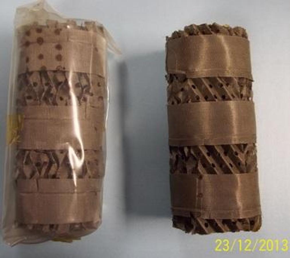 Used QTY. 32. SULZER COLUMN PACKING STRUCTURED PACKING FOR SEPARATION AND REACTIVE DISTILLATION PACKING 6 ¾" X 3" DIA. EACH.