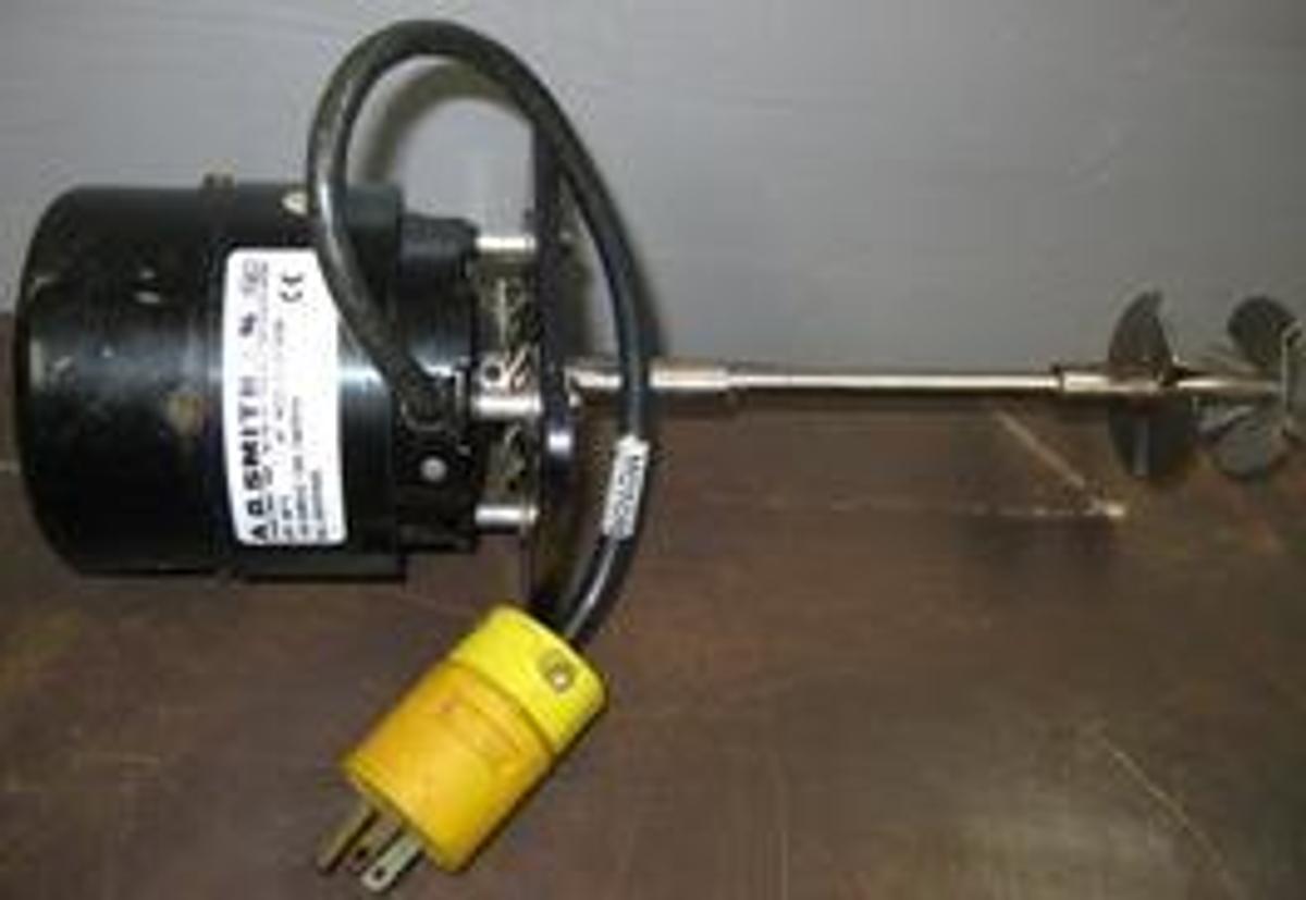 Used OVERHEAD DOUBLE BLADE STIRRER MOTOR WITH STAINLESS STEEL SHAFT A.O. SMITH UNIVERSAL ELECTRIC MOTOR