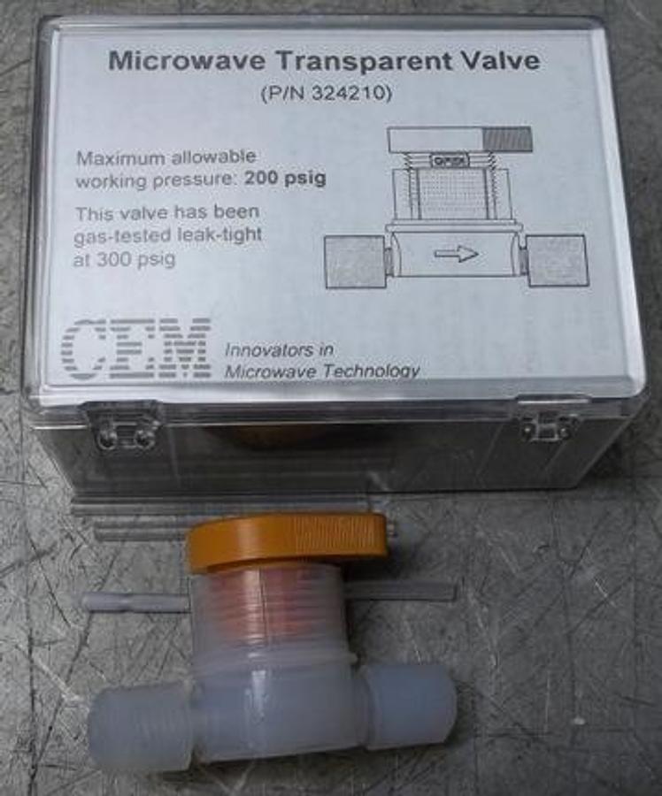 Used QTY. 1. CEM MDS 2100 MICROWAVE TRANSPARANT VALVE P/N 324210