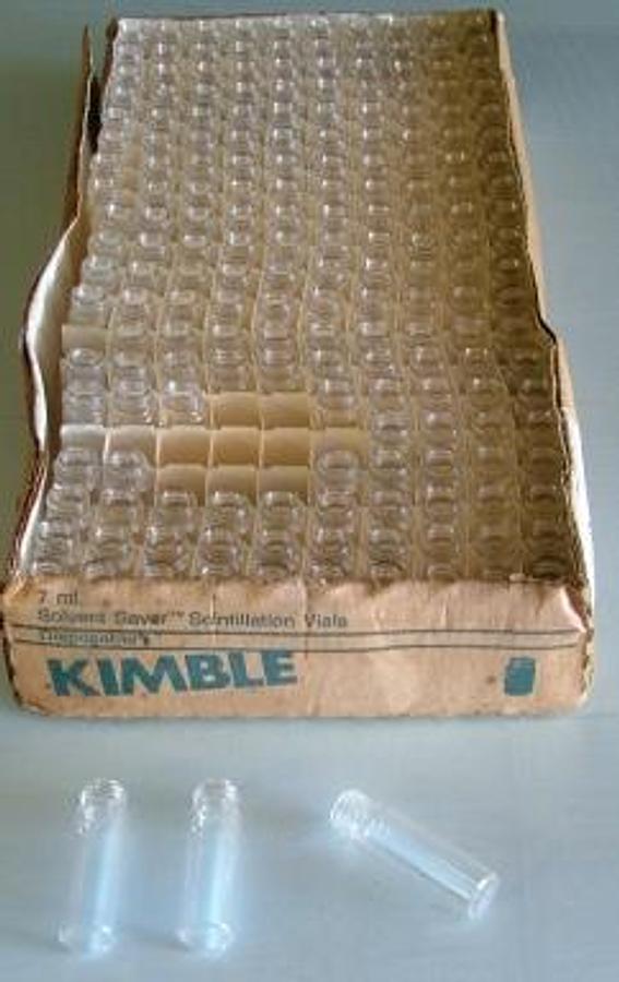 Used QTY. 190. KIMBLE: SOLVENT SAVER SCINTILLATION VIALS DISPOSABLE 7ML