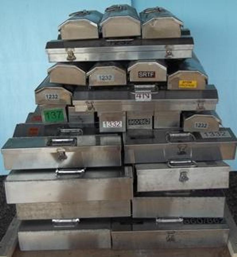 Used SAMPLE CYLINDER CARRYING CASES CONSTRUCTED OF STAINLESS STEEL. 5). 19" X 5" X 4" 18). 16" X 5" X 4" 30). 20" X 4" X 5" 14). 25" X 6" X 3 ½" .
