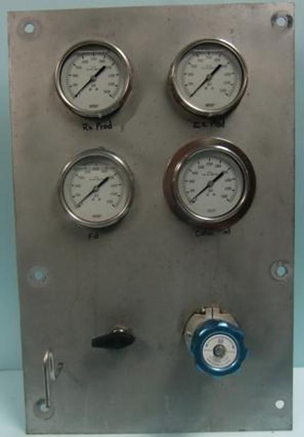 Used STAINLESS STEEL PANEL WITH 1. GO INC. PRESSURE REGULATOR VALVE