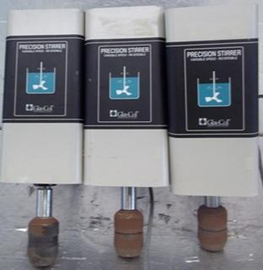 Used QTY. 3. GLAS-COL OVERHEAD RING STAND MIXERS.