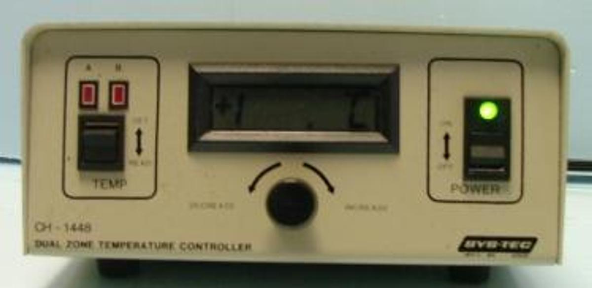Used SYSTEC DUAL ZONE TEMPERATURE CONTROLLER MODEL CH-1448 SERIAL 1111 120VAC 1AMP FUSE.