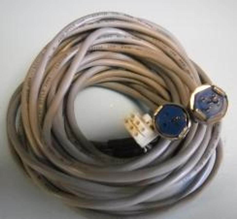 Used QTY. 1. AMPHENOL AWM STYLE EQUIPMENT CORD 14' 8" OCTAGON LOCK 5 PIN MALE X OCTAGON 5 PIN FEMALE WITH 6 PIN FEMALE.