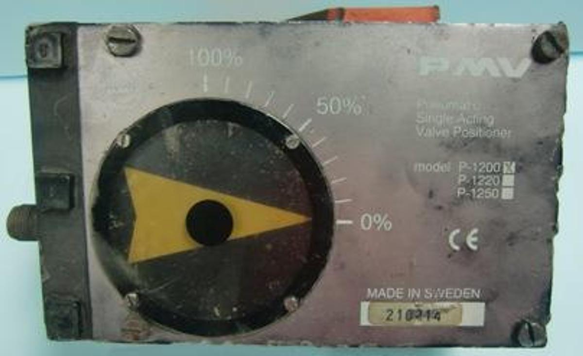 Used QTY. 1. PMV PMEUMATIC SINGLE ACTING VALVE POSITIONER MODEL P-1200 GAUGE READING 0-100%