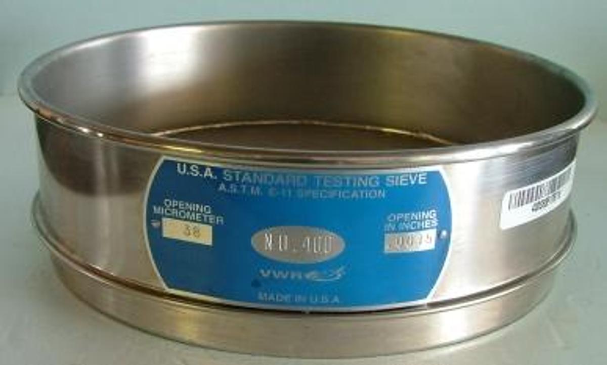 Used QTY. 1. VWR USA STANDARD TESTING SIEVE ASTM E-11 SPECIFICATIONS OPENING MICRO METERS: 38