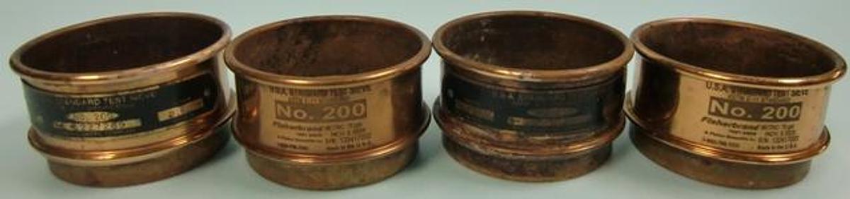 Used QTY. 4. FISHER SCIENTIFIC COMPANY U.S.A. STANDARD 3" TEST SIEVE ASTM E-11 SPECIFICATION NO.200 METRIC 75 UM INCHES 0.0029 SRNS.1227289