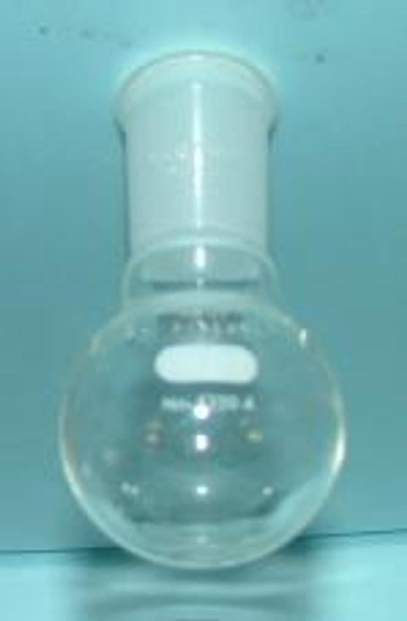 Used QTY. 1. PYREX 4320-A ROUND BOTTOM FLASK 50ML 24/40 FEMALE TOP.