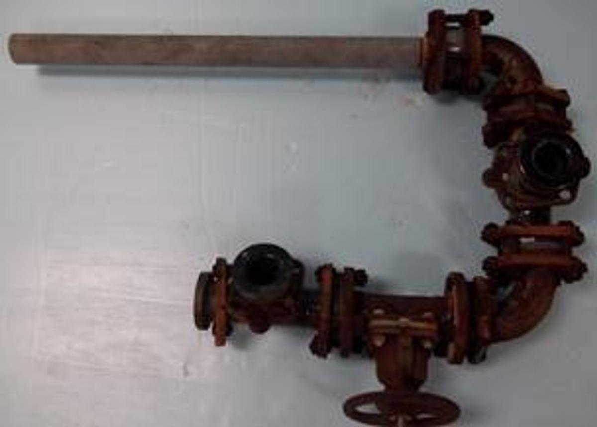Used PFAUDLER GLASS LINED GLOBE VALVE WITH THREE 90 DEG. CONNECTED AND ONE TEE.