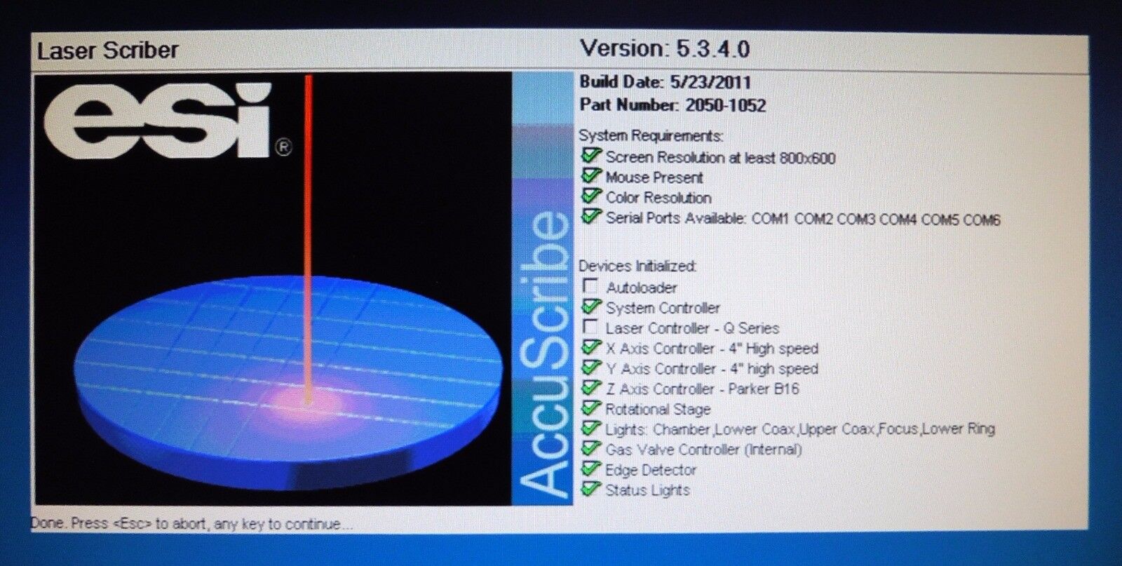 Used ESI AccuScribe 2210 355nm/Auto Laser Wafer Scriber