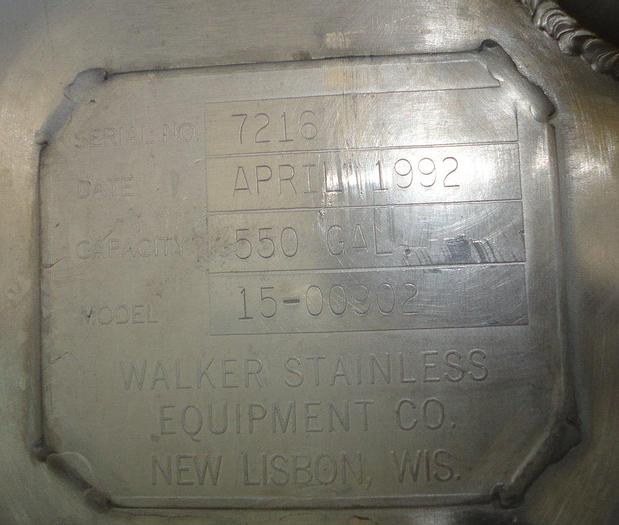 Used Tank, 550 Gallon, 316 Stainless Steel,  54" x 57", Walker, FT/CB #S741683