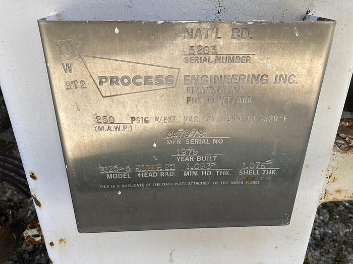 Used Used Process Engineering Inc.  Approximately 3000 gallon bulk liquid nitrogen storage tank