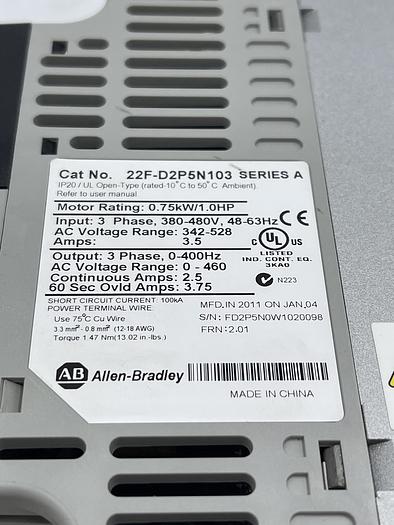 Used Allen-Bradley 22F-D2P5N103 Ser A